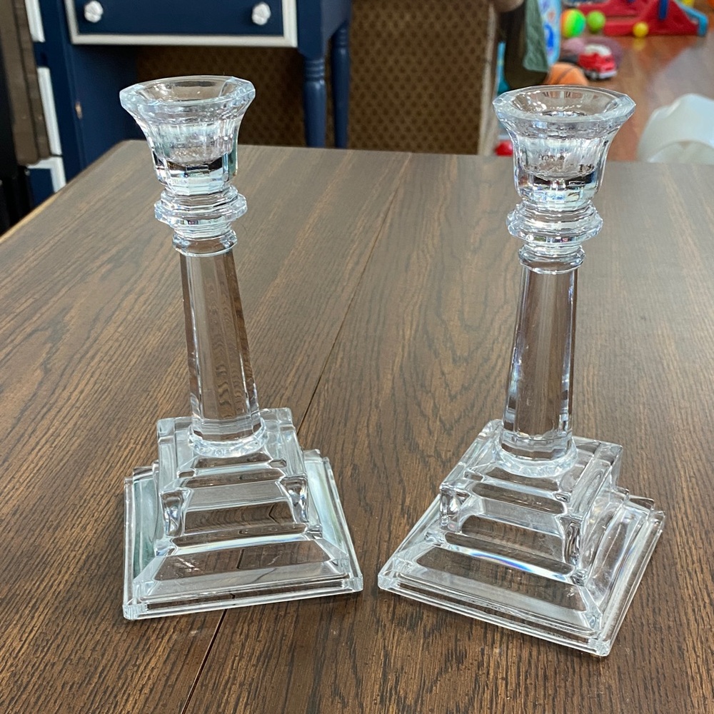 “5/$20” two glass heavy duty candlestick holders